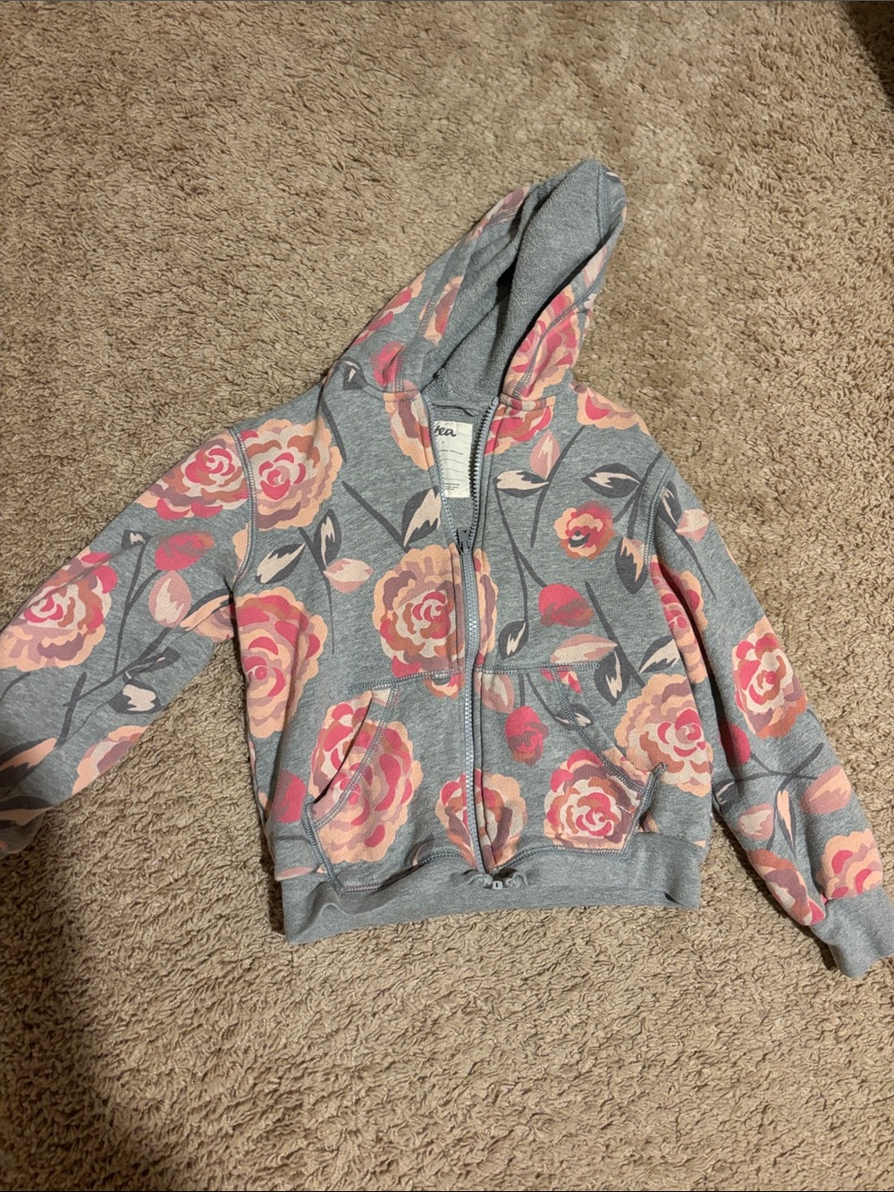 Tea Collection Gray Zip Hoodie with Pink Floral Print